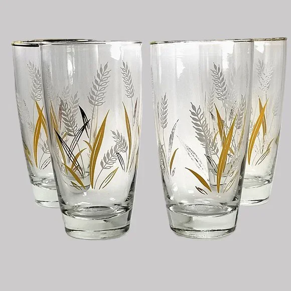 Libby Wheat Spray Cocktail Glasses, White and Gold Wheat Tumblers, Circa 1960 - Picture 5 of 15